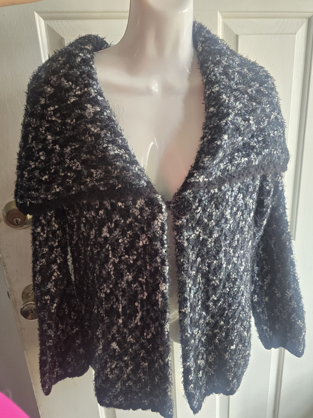 Susan Bristol Black & White Bouclé Cardigan Sweater